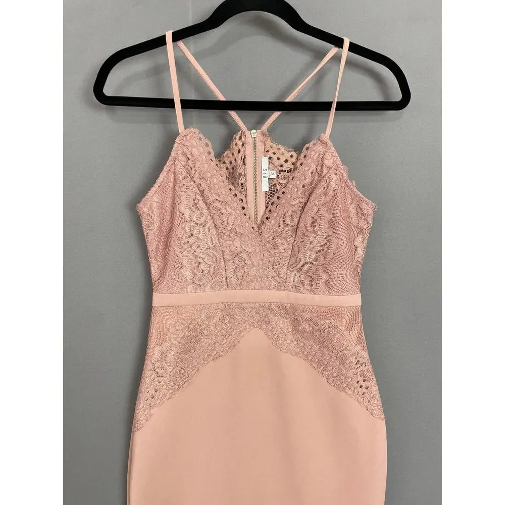 Iris‎ Dusty Mauve Pink Lace Bodycon Midi Dress Women’s Size Small Sexy Romantic